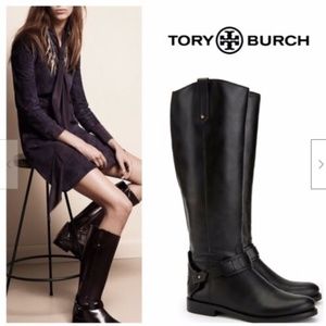 Tory Burch Colton Leather Riding Knee High Black Boots